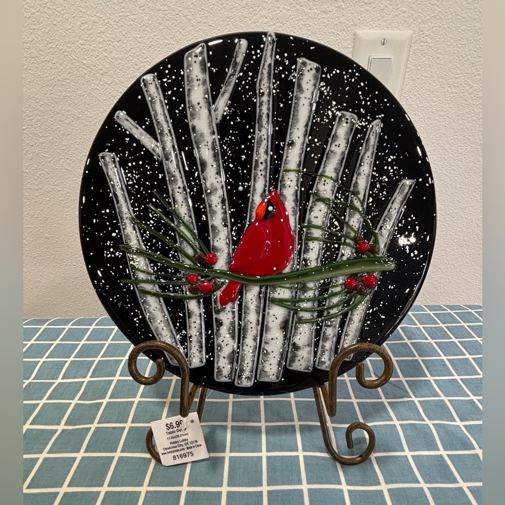 Decorative Plate with Red Cardinal Design